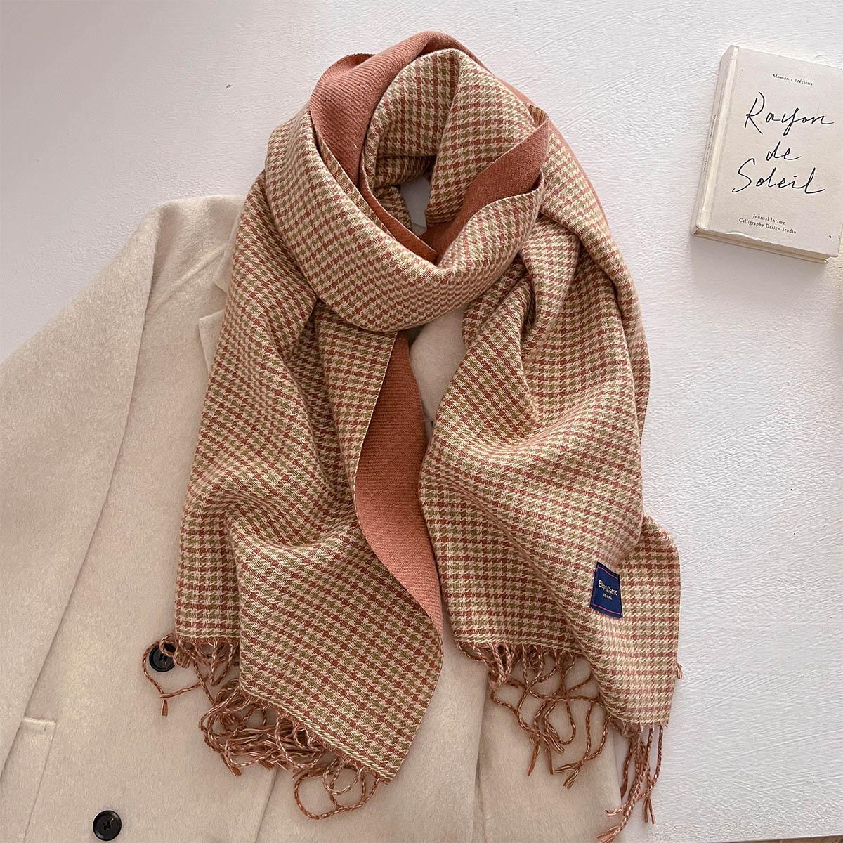 

Long Thickened Warm Scarf For Women 50*200CM Tassel Pashmina Shawl Faux Cashmere Warps Autumn Winter Houndstooth Print Blanket