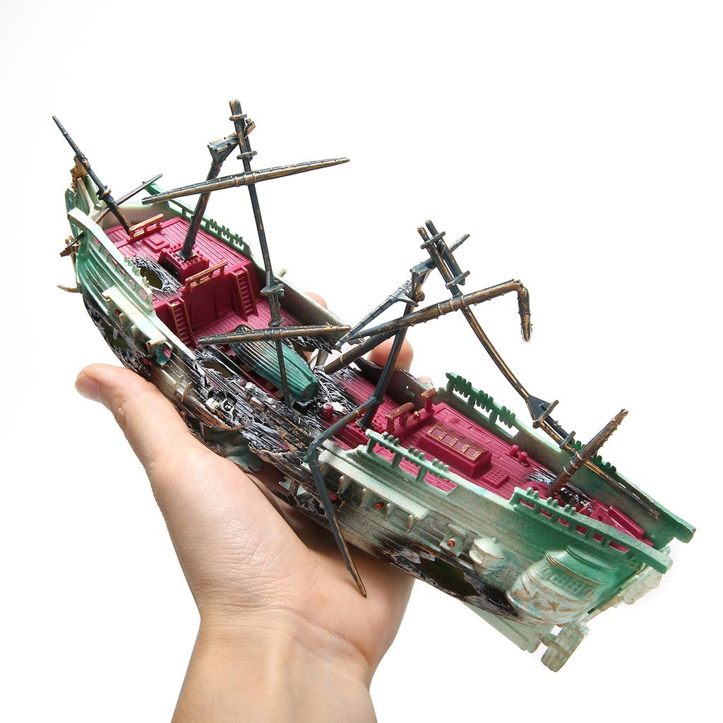 24*12cm Aquarium Ornament Boat Large Plactic Sunk Pirate Ship Fish Tank