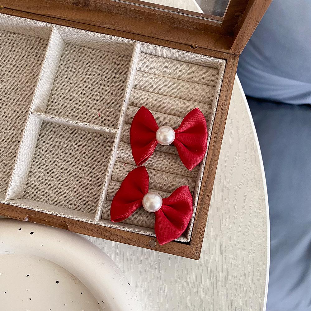 French Style Pearl Bow Hair Clip - Cute Double Clip for Baby Girl s Princess Look