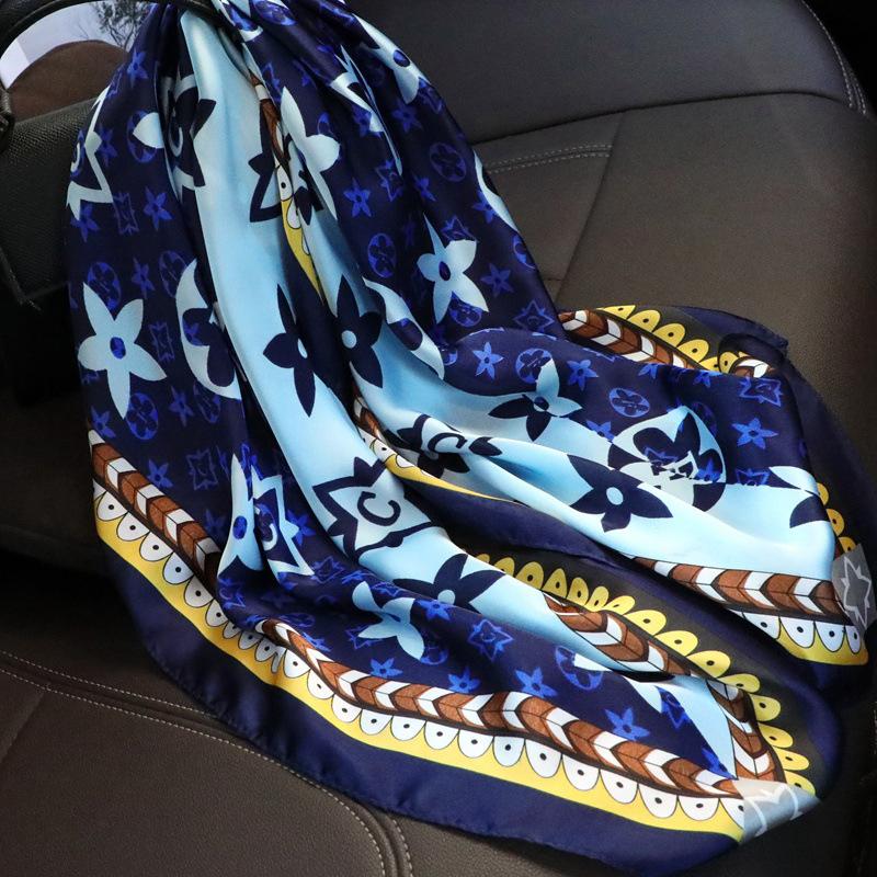 90x90cm Neue Damen Luxus Print Satin Seiden Schals Quadratischer Schal Hijab Halstuch Damen Haarband Stirnband Wickeltuch Bandana