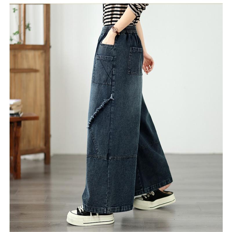 DIMANAF 2026 Herbst Winter Neu Übergröße Damen Blaue Jeans Lange Hosen Elastische Taille Locker Lässig Denim Baumwolle Dicke Hosen Vintage Dame