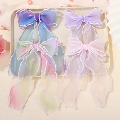 Rainbow Hair Clip Chiffon Bow Ribbon Girls Hairpins Cute Colorful Bows Flowers Children Hair Clips Fashion Hair Accessories