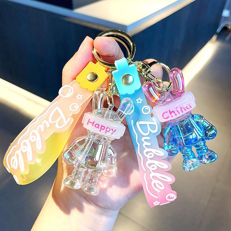 Colorful Glowing Rabbit Keychain Stylish Acrylic Cartoon Accessory For Bags And Keys