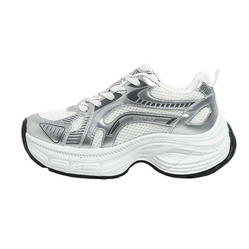 Lightweight and Velvet Warm Silver Dad Shoes for Women's New Winter Thick-soled Heightening Versatile Casual Sports Shoes for Women