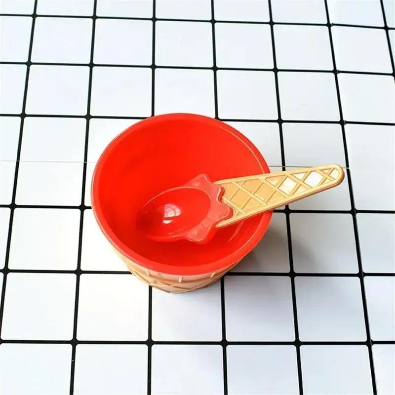 1 Pcs Ice Cream Bowl Set Double Layer Plastic Cup Creative Mixing Bowl Ice Cream Cone Shape DIY Ice Cream Tools