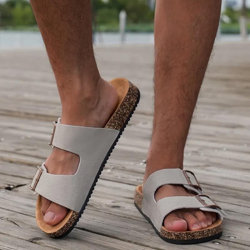 Women Open Toed Sandals - Cork Insole Adjustable Buckle Breathable and Comfortable Fashionable Men Skateboard - Fashion Slippers