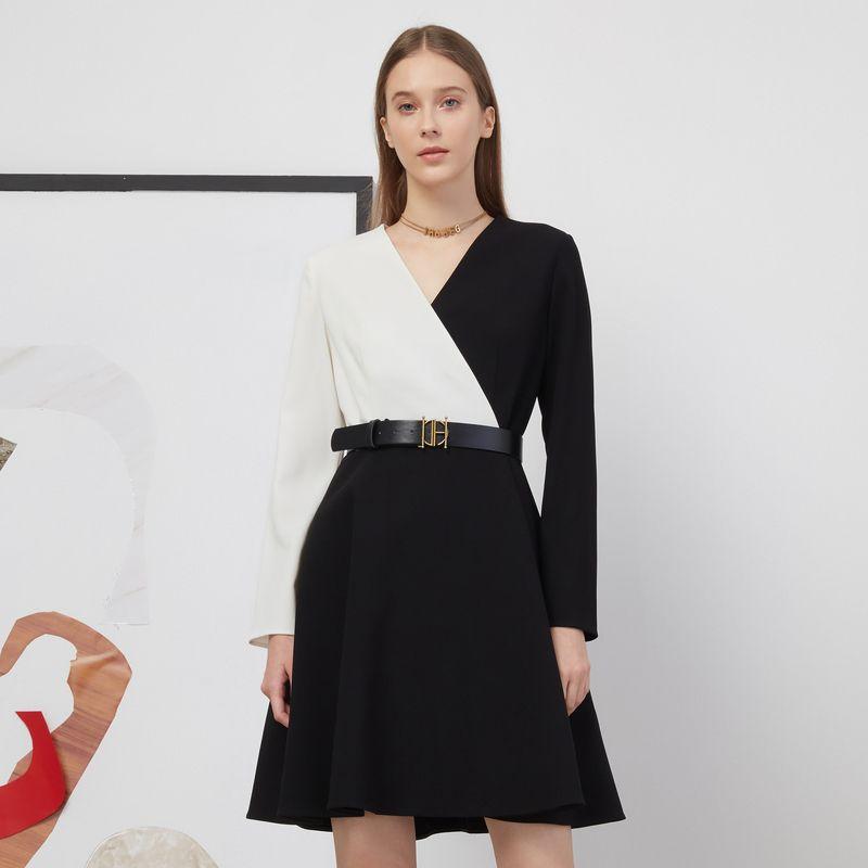 

Obeg Классическое платье А-силуэта с цветовой блокировкой в стиле ранней весны Rice White 155/XS/34