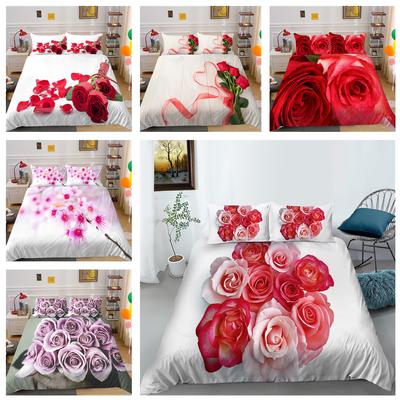 Rose Pattern Bedding Set Duvet Cover Pillow Case Bedroom Extra Large Full Size Bedding Set Home Decoration