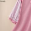 ZANZEA Women Casual Round Neck Stripe Splice Half Sleeve Loose Blouse