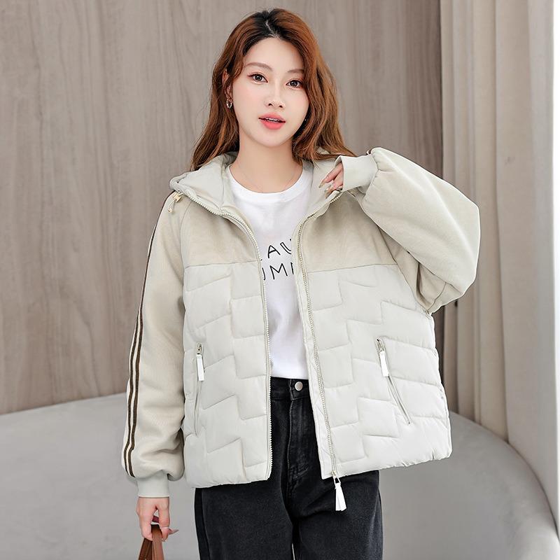 Autumn and winter casual sportswear female student hooded cotton-padded jacket small man spliced cotton-padded jacket