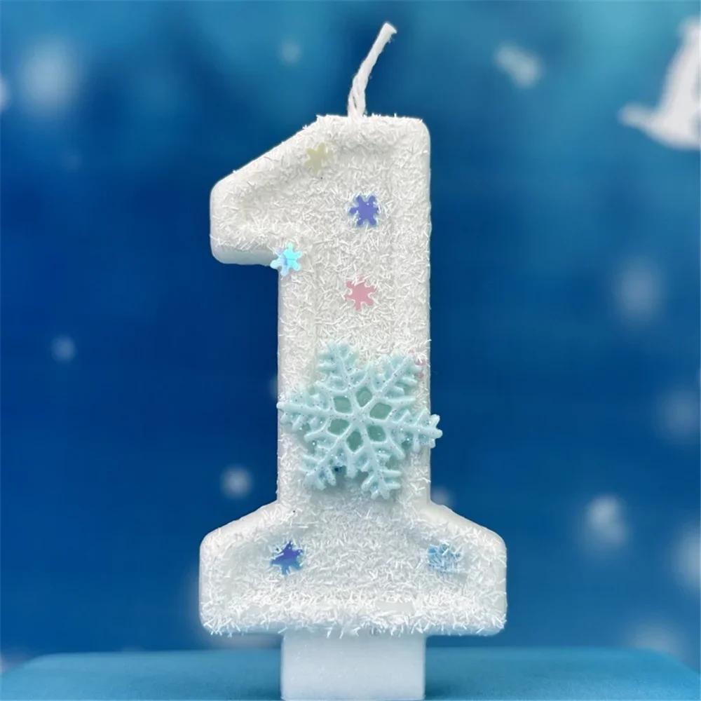 Christmas Snowflake Theme Birthday Candles for Cake White Digit 0-9 Candle Cake Topper with Sequins Party Dressing