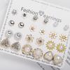 12 Pairs/Lot Heart Flower Earrings Set For Women Rhinestone Simulated Pearl Sun Star Stud Earrings Girls Party Jewelry Wholesale