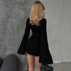 2024 Autumn Women's Fashion Bell Sleeve Drawstring Dress