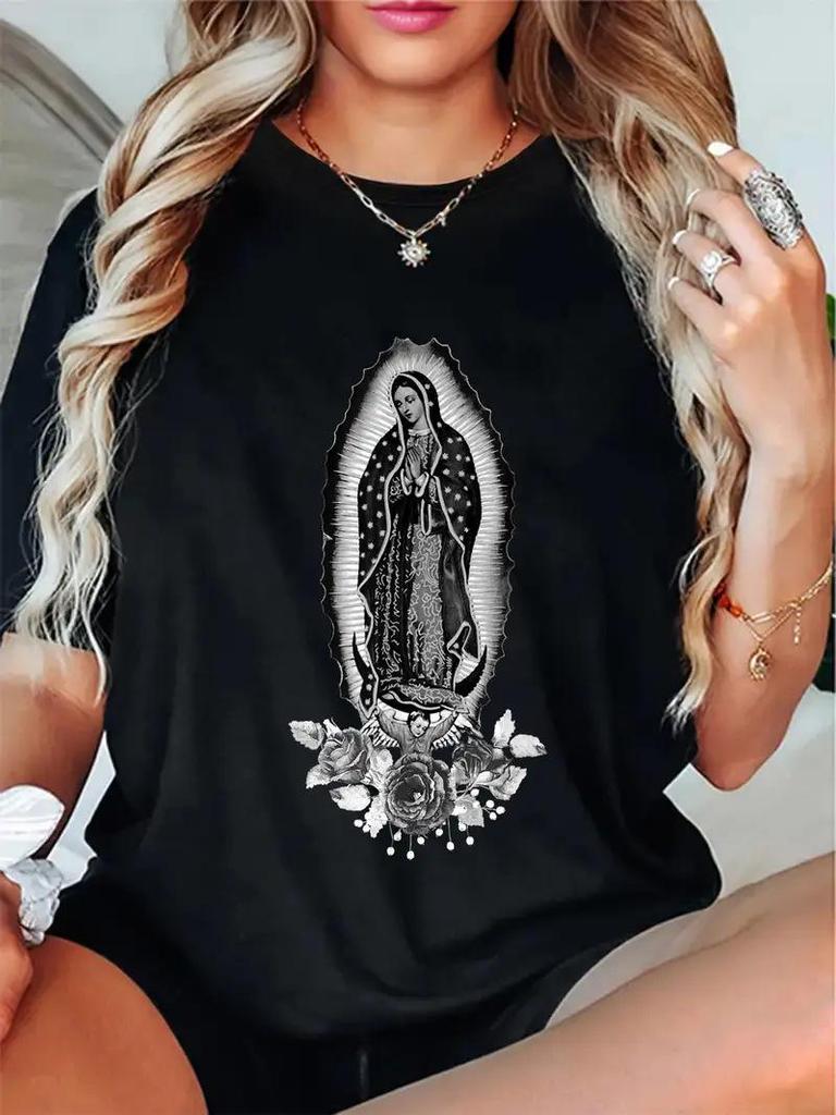 Damen Weihnachts-Rundhals-Kurzarm-Top - Europäischer und Amerikanischer Stil