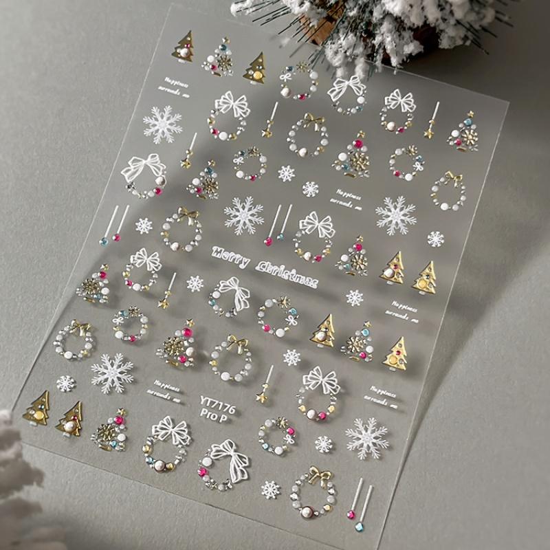 Cartoon Christmas Nail Art Sticker With Gold/Silver Snowflakes Iridescent Sparkle Manicure Decals DIY Nail Art Decoration