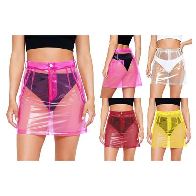 S-XXL Damen Durchsichtiger PVC High Waist Bodycon Bleistiftrock mit Taschen Durchsichtiger Überwurf für Strandmode Clubwear