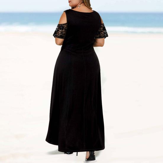 Vår Höst Dam Formell Klänning Spets Elegant Klänning Off Shoulder Plus Size Lång Sommarklänning Oregelbunden Fåll Maxiklänning Streetwear