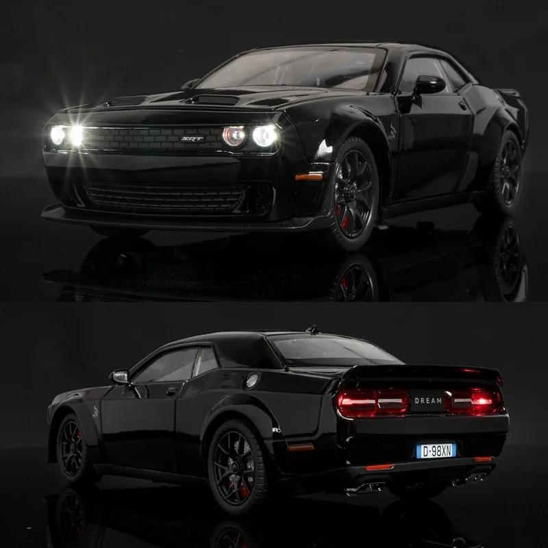 Maßstab 1/24 Dodge Challenger Hellcat SRT Legierung Modellauto Diecast Metall Miniaturauto Ton und Licht Sammlung Kinderspielzeug Fahrzeug
