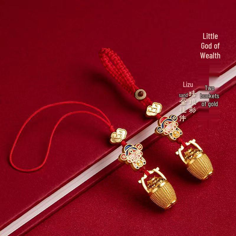 God of Wealth Brass Keychain: USB Flash Drive Lanyard & Mobile Charm