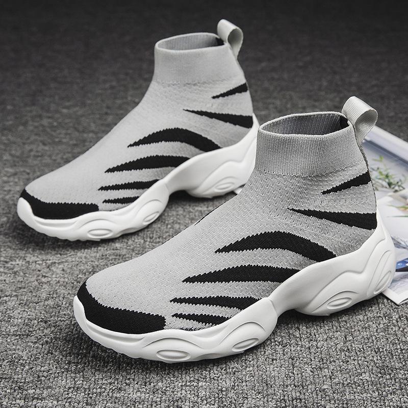 Autumn and winter new high-top socks shoes women's couple shoes breathable fashion show flying woven shoes large size