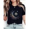 Gray Crew Neck Moon Print Short-Sleeved T-Shirt, A Must-Have for Casual Fashion, Suitable for Spring, Summer and Autumn, Slightly Loose,