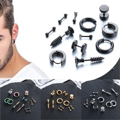 Sieraden Roestvrij Staal Pierced Tragus Oorbellen Oorbellen Set Ring Oorbellen Zwart Dumbbell Stud