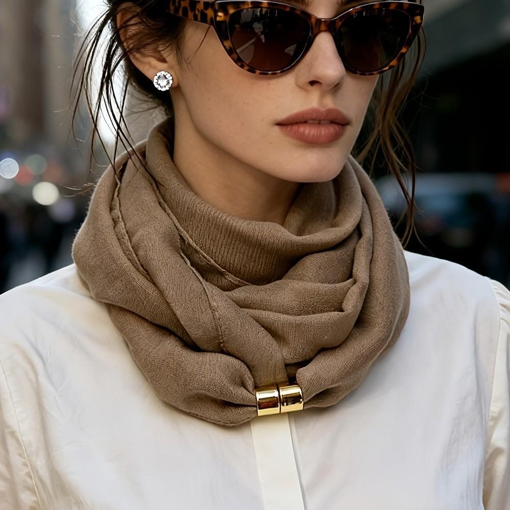 French Elegant Neck Scarf, Versatile Solid Color Scarf, Minimalist No-Tie Scarf Neck Warmer,  Premium Feel Versatile Neck Scarf