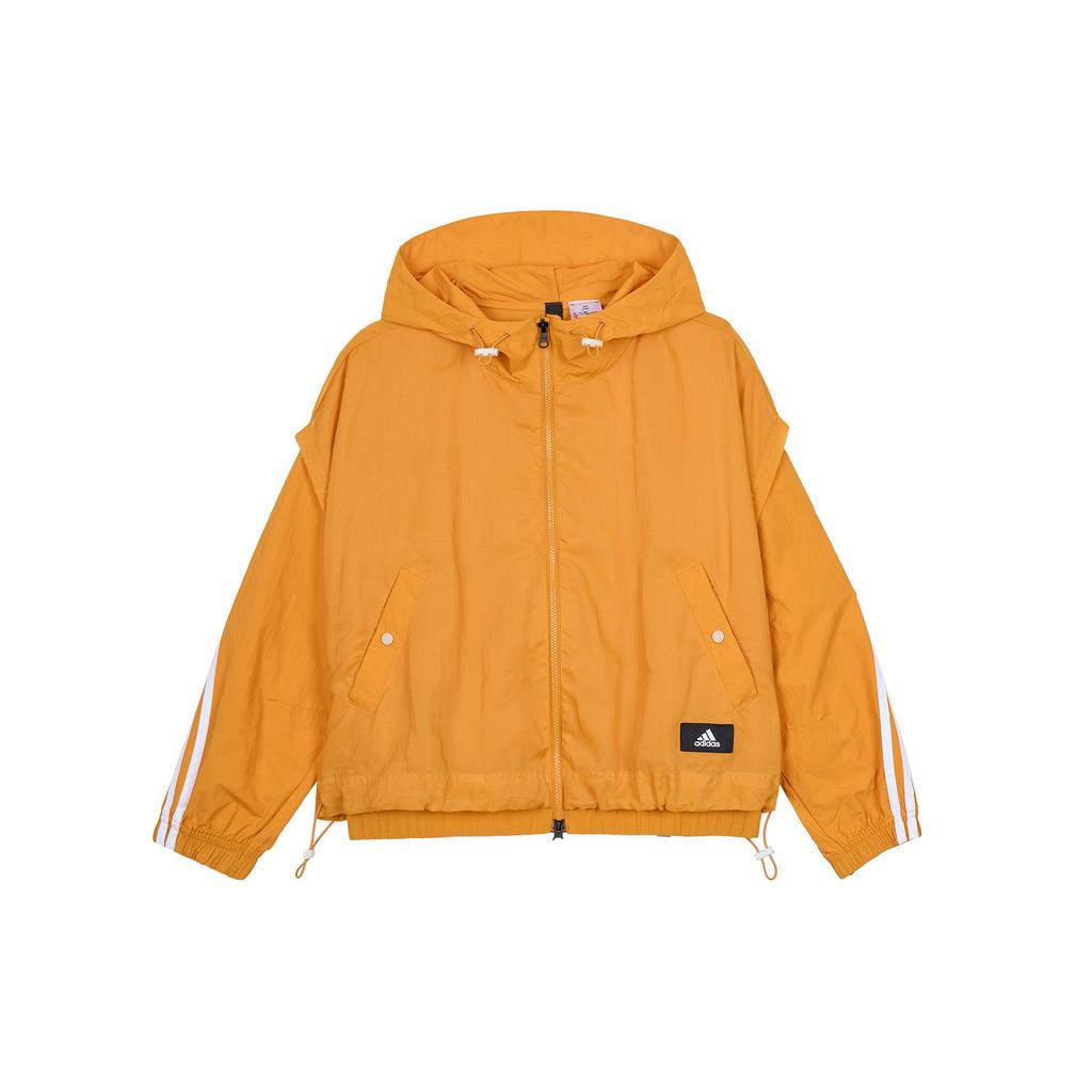 Adidas Essentials Series Striped Hooded Zip Jacket Women Daily Sports Casual Outerwear Yellow HA0813