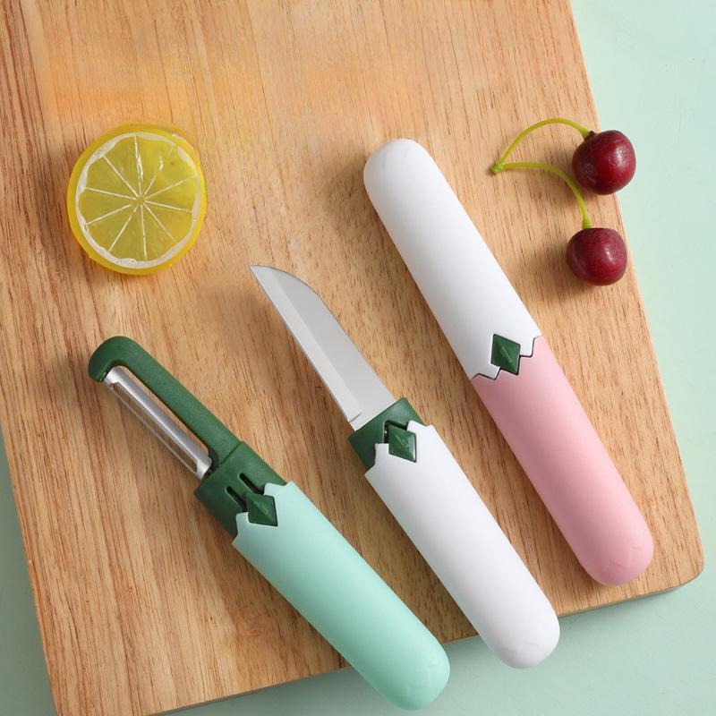 1Pc 2-in-1 Multifunctional Household Stainless Steel Paring Knife Fruit Knife Peel Knife Scraper Fruit Planer Knife Set