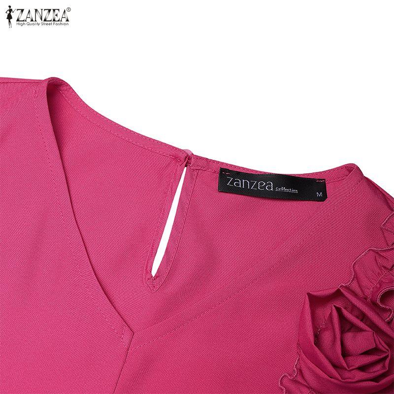 ZANZEA Women Casual V-Neck Loose 3/4 Sleeve 3D Flowers Splice Dress