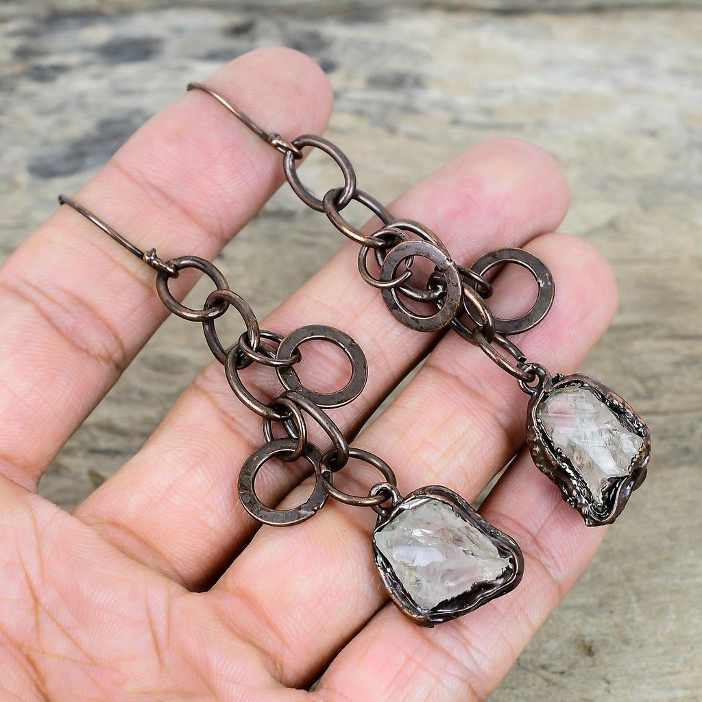 White topaz rough earring electroformed copper earrings natural gemstone earring handmade copper jewelry gifts for her antique drop earrings