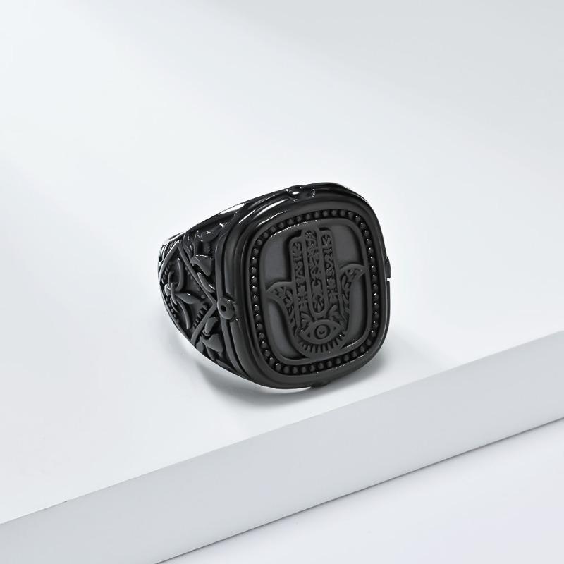 Westasiatischer und nordafrikanischer Vintage-Ring mit der Hand der Fatima aus Edelstahl für Herren, traditioneller Körperschutzschmuck, Punk-Stil, Hip-Hop-Fingerring