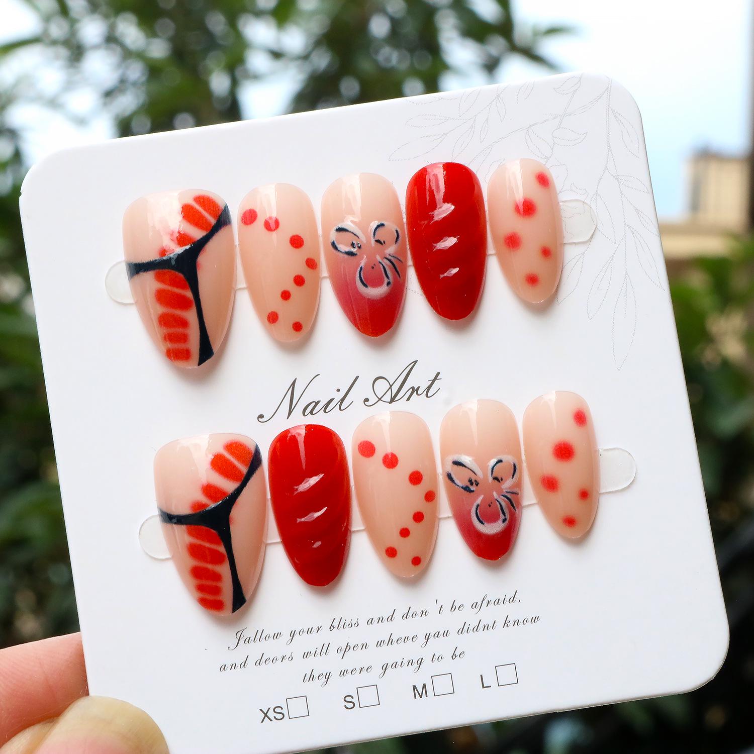 Red 3D Polka Dot Bow Detachable Wearable Nail Art Stickers