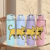 1PC Cute Yellow Cat Kitten Animal Print 750ml Color Plastic Sports Water Bottle Leakproof Flip Straw Lid Suitable for Sports Office Home Use