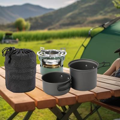 Camping Pot Folding Handle Cookware Cooking Gear Alcohol Burner for Fishing Hiking