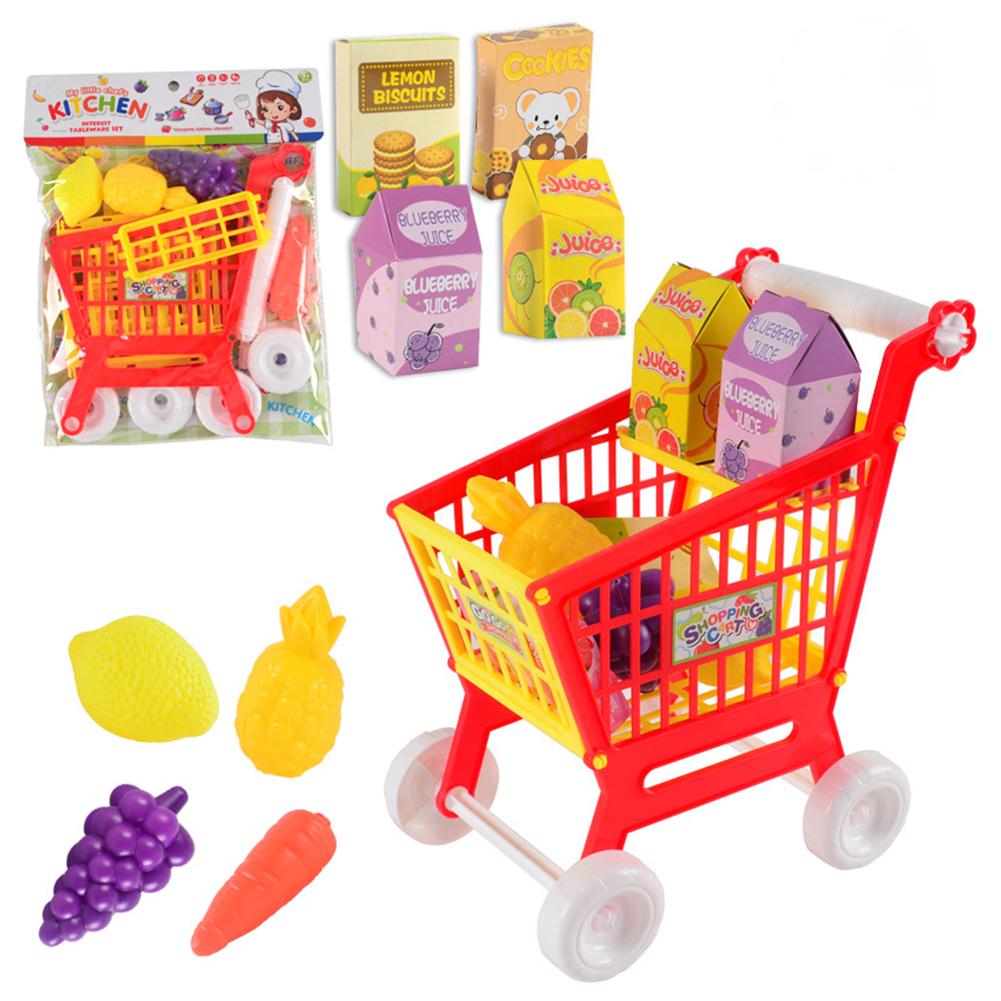 21 Pieces Shopping Cart Trolley Role Play Toys Trolley Toys Shopping Cart Play Set for Children Kids for Food Fruit Vegetables красный