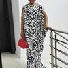 Plus Size Dame Rund Hals Ermeløs Print Casual Kappe med Volanger