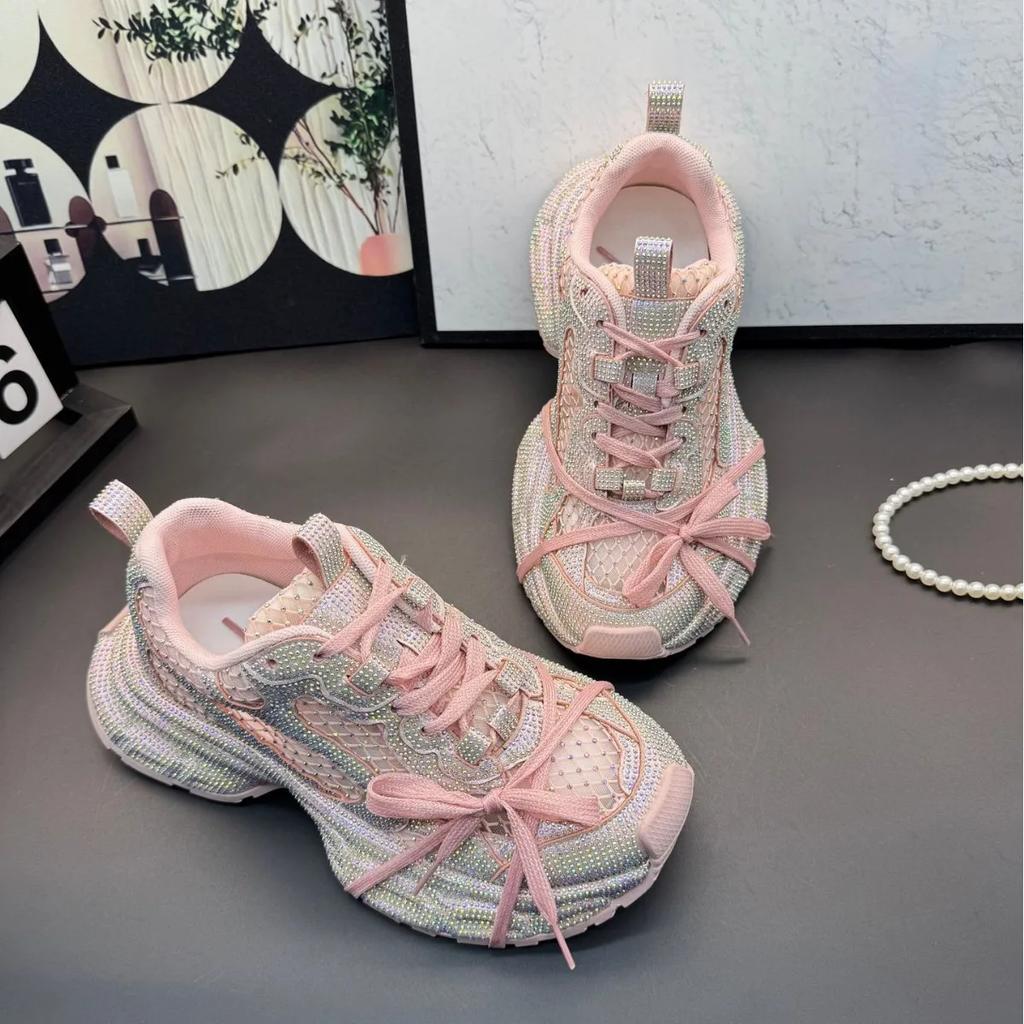 Dámské tenisky Bling Crystal Novinka Síťované platformové boty s kamínky Dad Shoes Módní lesklé dámské sportovní boty Dámské mokasíny