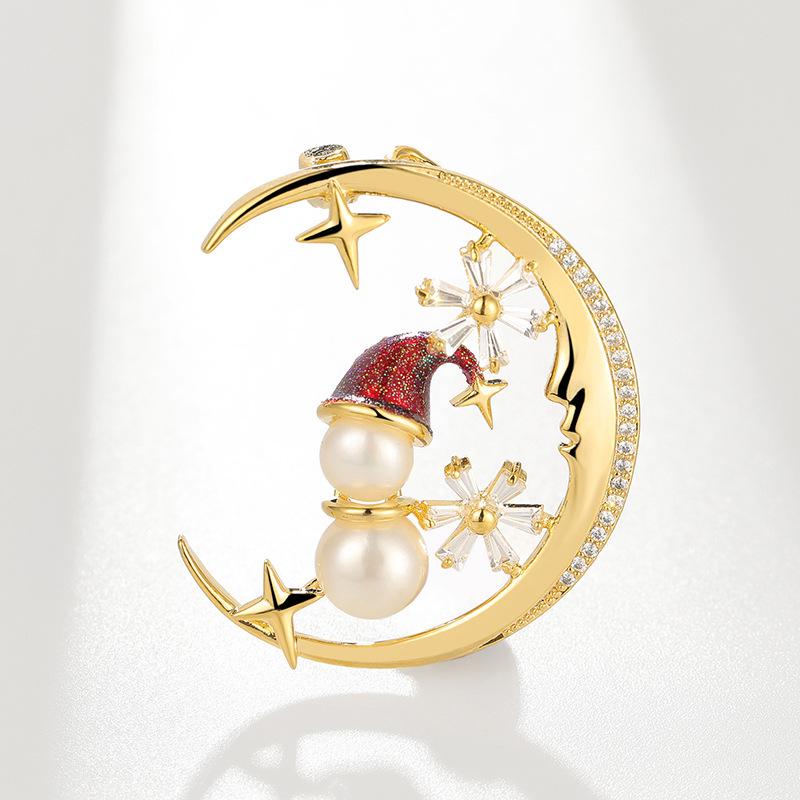 Bo Xin Yun Exquisite Niche Freshwater Pearl  Oil Painting Moon Brooch – Christmas Gift Accessory