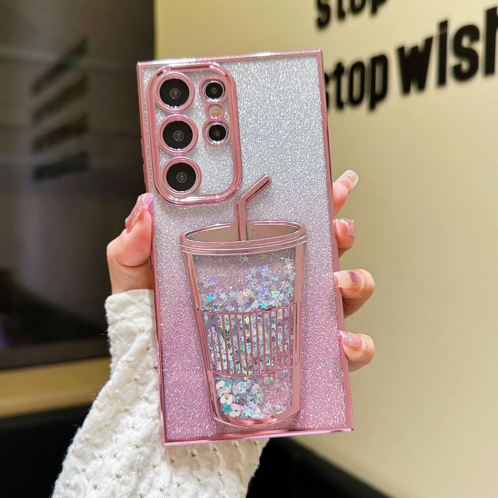 Creative Quicksand Cup Suitable for Samsung S24ULTRA Mobile Phone Case S23 Transparent Gradient Glitter S22 with Lens Film