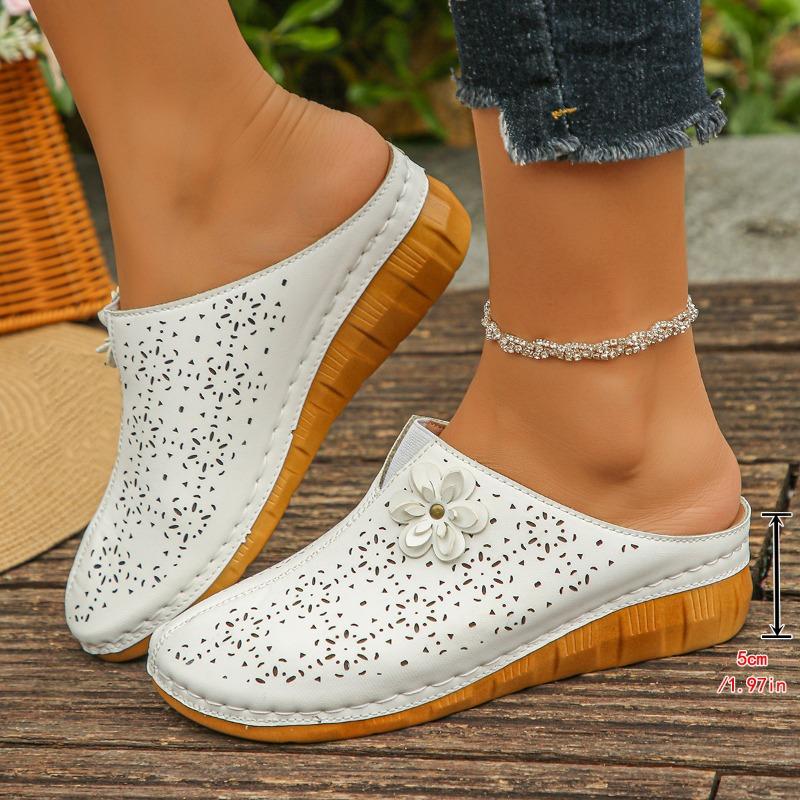 

Large size bag head half slippers women s summer new flower thick bottom hollow lazy slope heel slippers 43