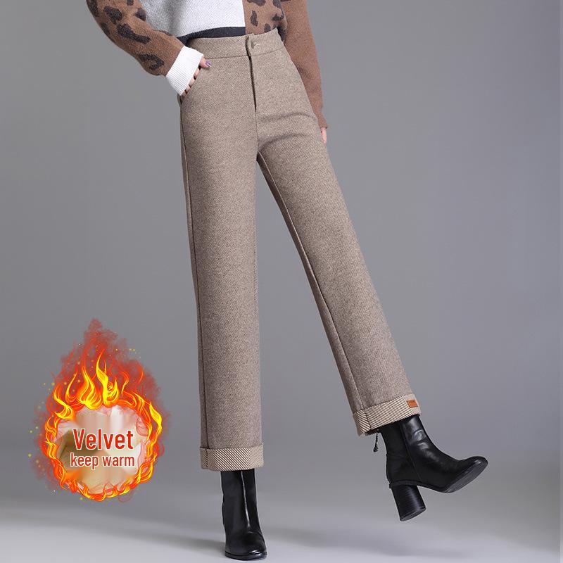 Women s Woolen Velvet-Enhanced Straight-Leg Pants - Cozy Autumn/Winter Slim-Fit, Loose, Wide-Leg Style for 2025. 26/S (85-95 lbs)