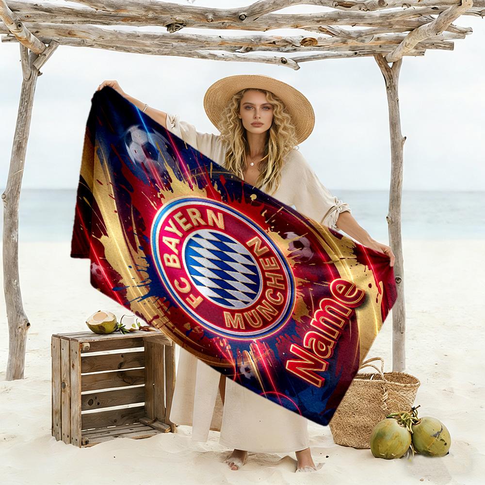 Fc Bayern Munich Fan Art Customize Your Name Beach Towel Soft Durable Quick-Dry