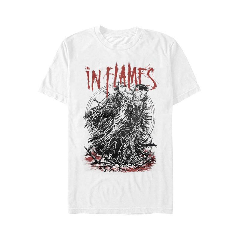 

In Flames Loose Retro Mens Pure Cotton ShortSleeved TShirt for Summer in Swedish Melodic Metal Rock Style 4XL