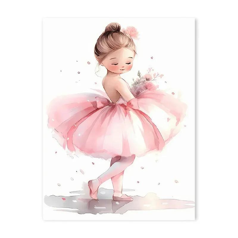 Pink Ballerina Girl Unicorn Butterfly Poster Kids Room Decorative Canvas Panting Posters Nursery Wall Art Baby Bedroom Decor