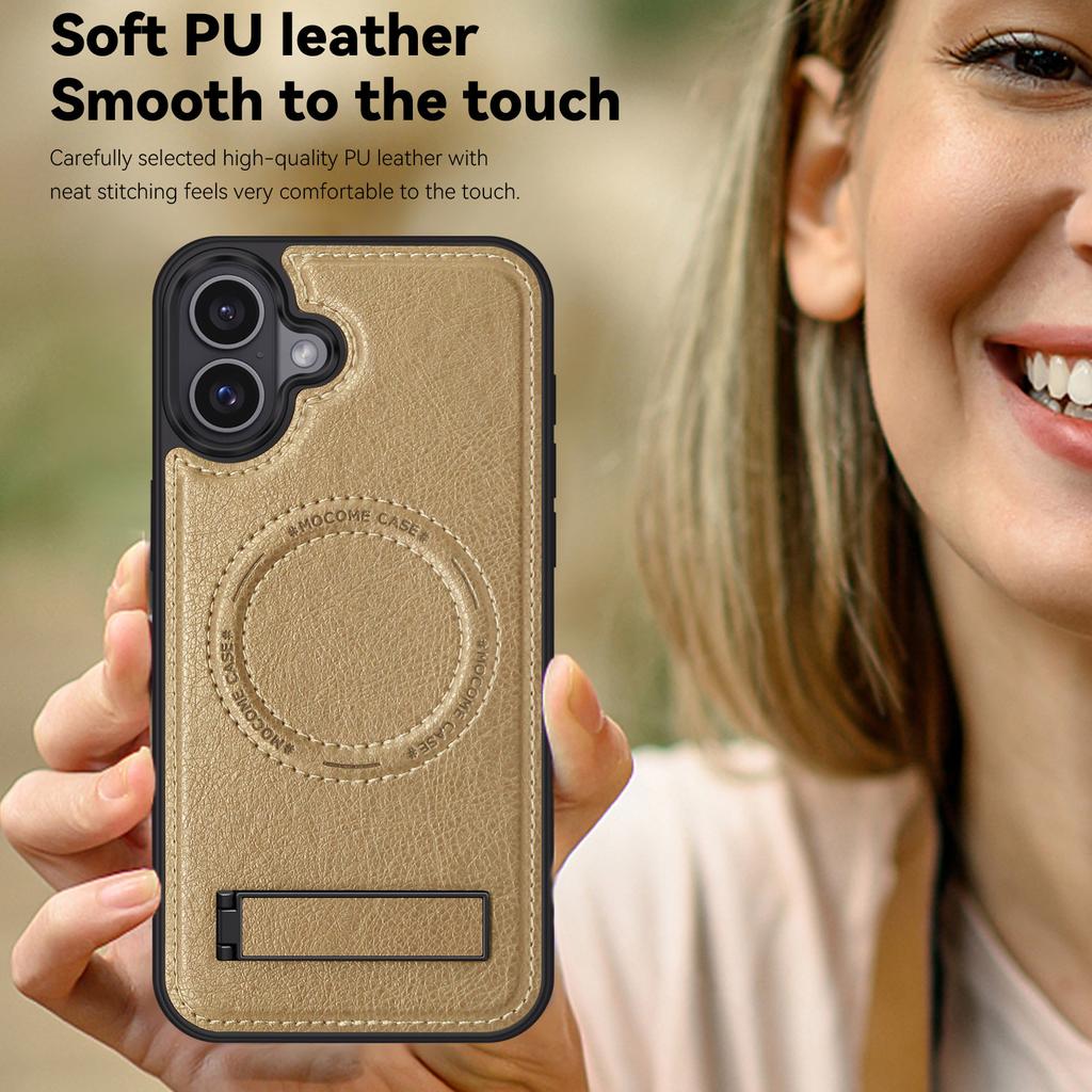 For iPhone 16 Plus Case Compatible with MagSafe Kickstand Leather Phone Back Cover