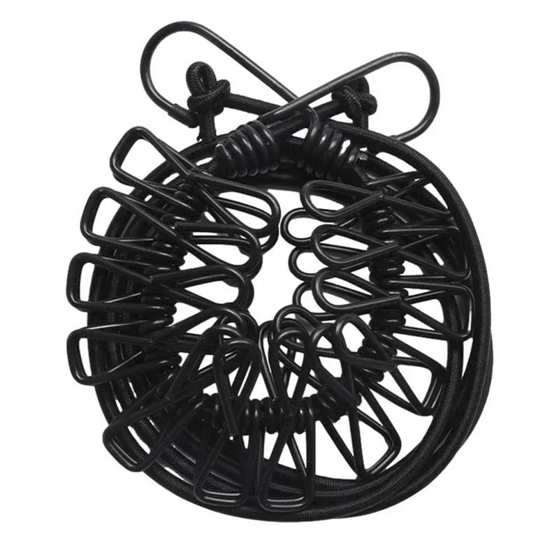 Portable Clothesline with 12 Clips Elastic Retractable Laundry Drying Rope Wind-Proof Clothes Hanging Line for Outdoor