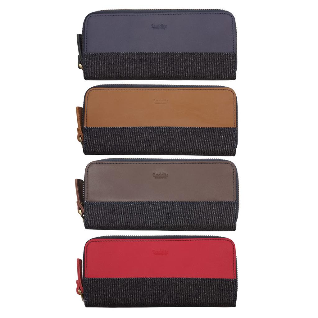 Luddite Leather Combination Round Zip Pen Case 2 Denim and Genuine Leather Pencil Case [Navy] LDKC-RZP2-11