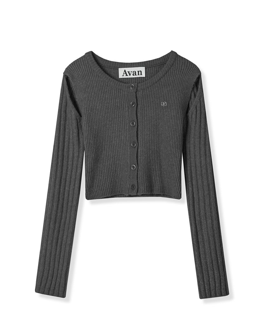 AVANDRESS Irene Shoulder Cutting Round Knit Charcoal