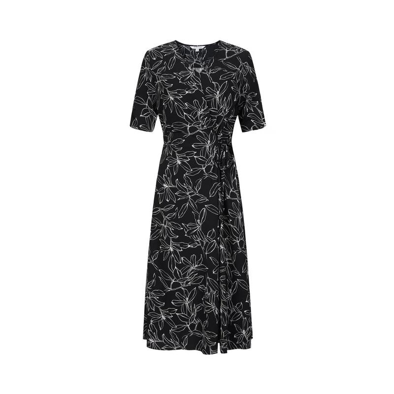 JUZI Annakou Acetate Series Elegant Floral Print V-Neck Dress